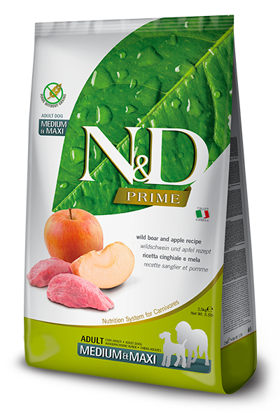 N&D Prime Dog Adult Medium & Maxi с глиган и ябълка, 2.5 кг