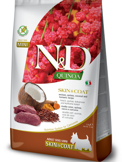 N&D Quinoa Skin & Coat Adult Mini с еленско и кокос, 7 кг