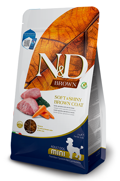 N&D Brown Dog Adult Mini с агне, спирулина и морков, 2 кг