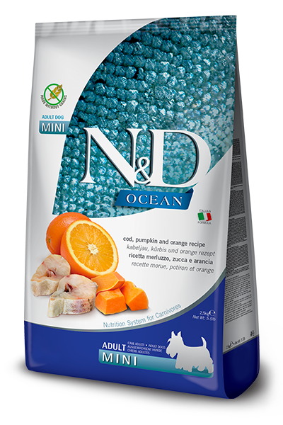 N&D Ocean Dog Adult Mini с треска, тиква и портокал, 800 г