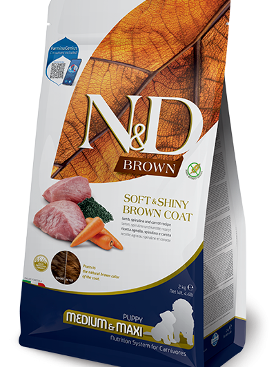 N&D Brown Puppy Dog Medium & Maxi с агне, спирулина и моркови, 2 кг