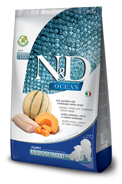 N&D Ocean Dog Puppy Medium & Maxi с треска, тиква и пъпеш, 12 кг