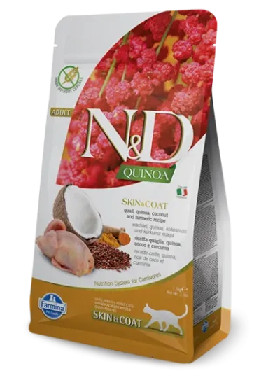 N&D Quinoa Skin & Coat за котки с пъдпъдък, 1.5 кг