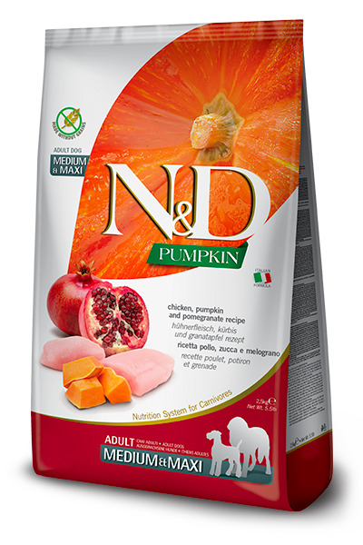 N&D Pumpkin Dog Adult Medium & Maxi с пиле, тиква и нар, 2.5 кг