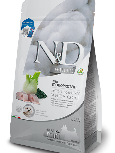 N&D Spirulina Dog White Adult Mini с лаврак и фенел, 5 кг