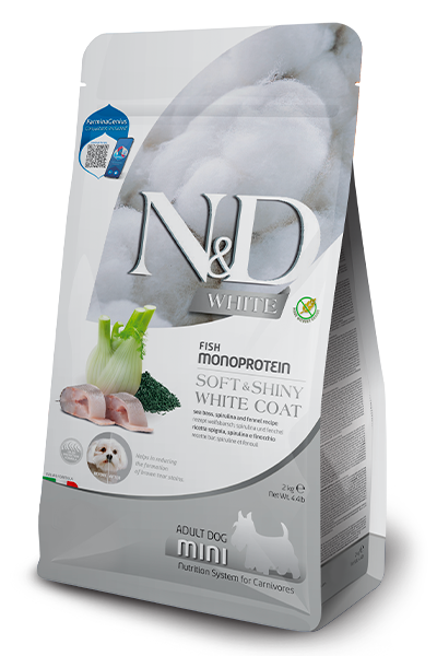 N&D Spirulina Dog White Adult Mini с лаврак и фенел, 5 кг
