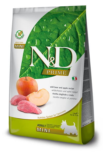 N&D Prime Dog Adult Mini с глиган и ябълка, 2,5 кг