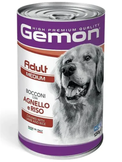 Gemon Adult консерва хапки за кучета с агнешко и ориз, 1.25 кг