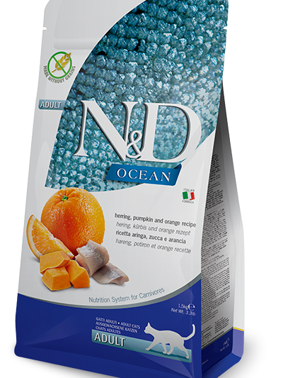 N&D Ocean Adult за котки с херинга, тиква и портокал, 1.5 кг