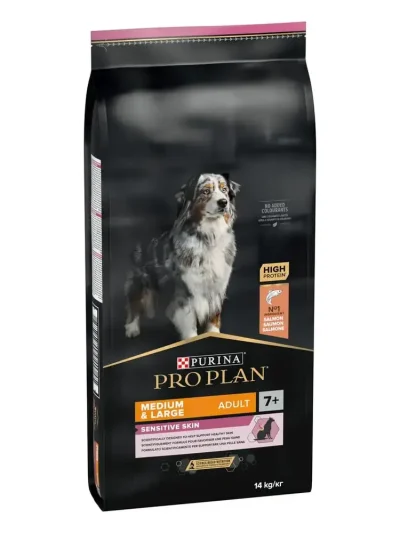 Pro Plan Medium & Large Adult 7+ Sensitive Skin със сьомга, 14 кг